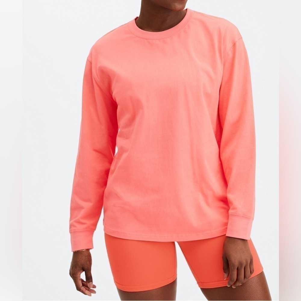 Fabletics Coral Orange Long Sleeve Crew Neck Boyfriend Tee Shirt Women’s Medium